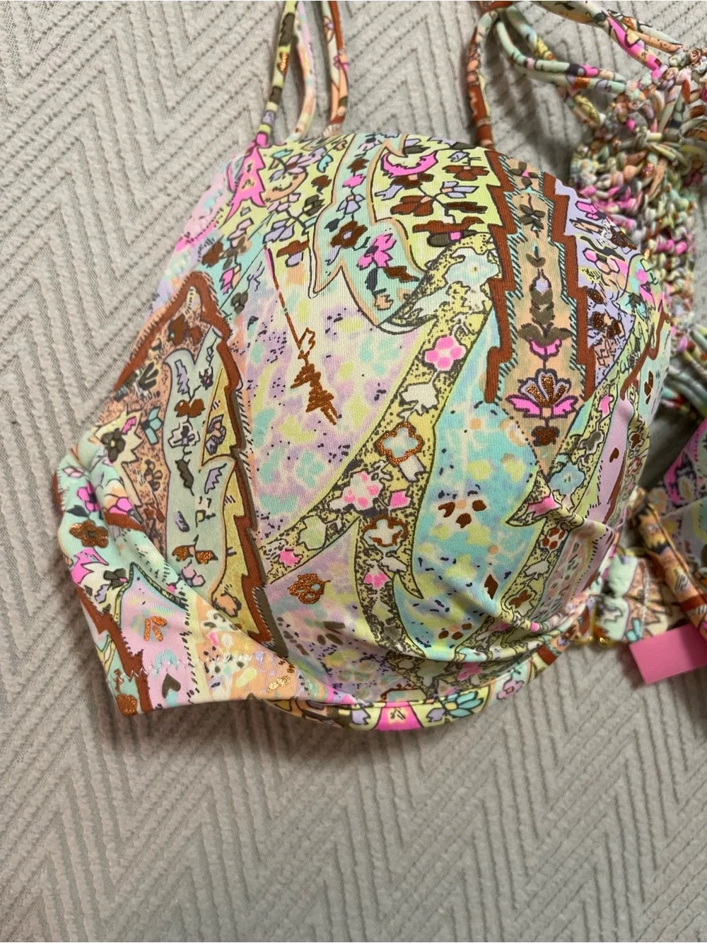 Victoria's Secret Paisley Bikini Top - Pink, Mint, Brown 32 DD copper shimmer